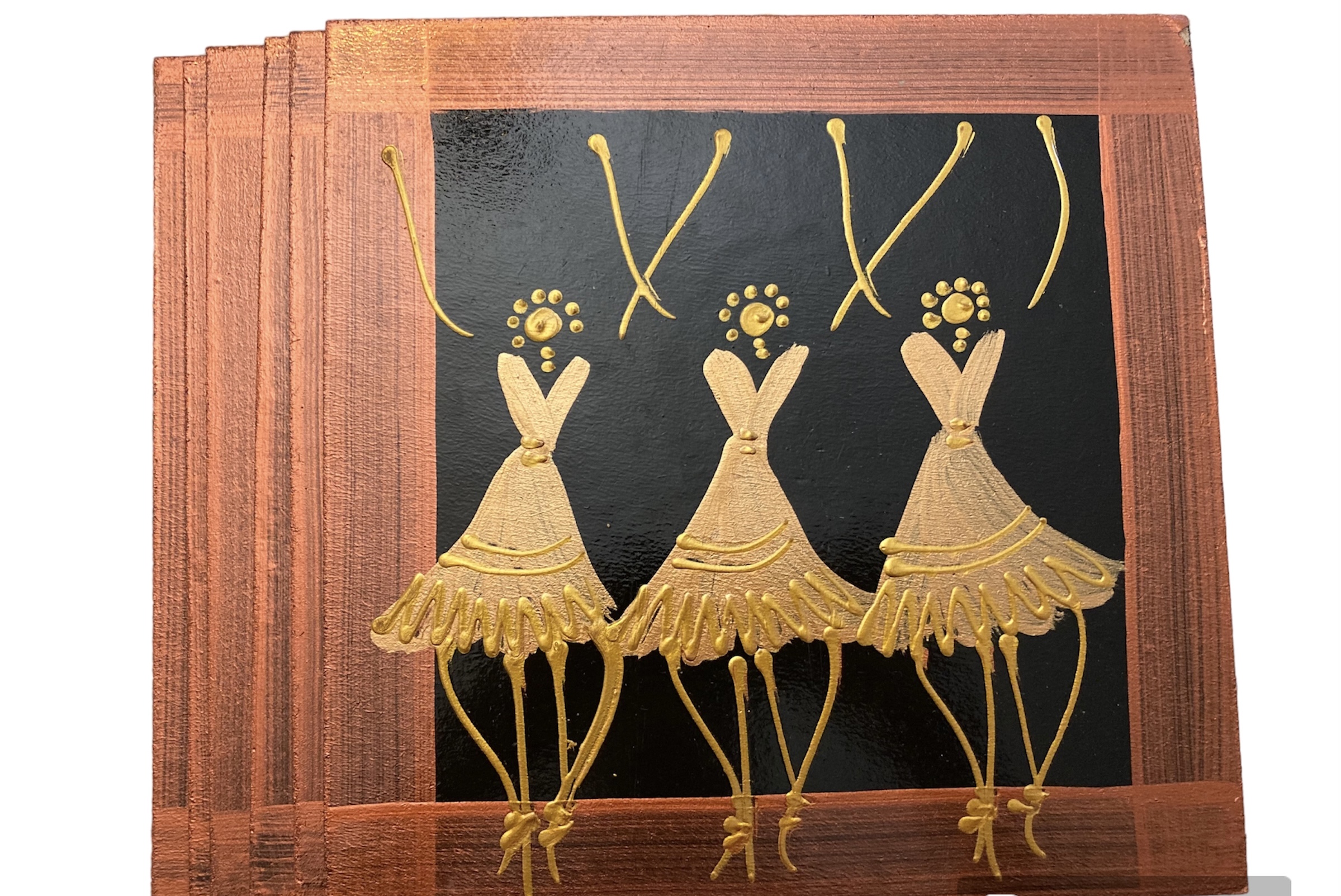 Placemats - Set of 6 - African Dancing Ladies Multi Color Bronze