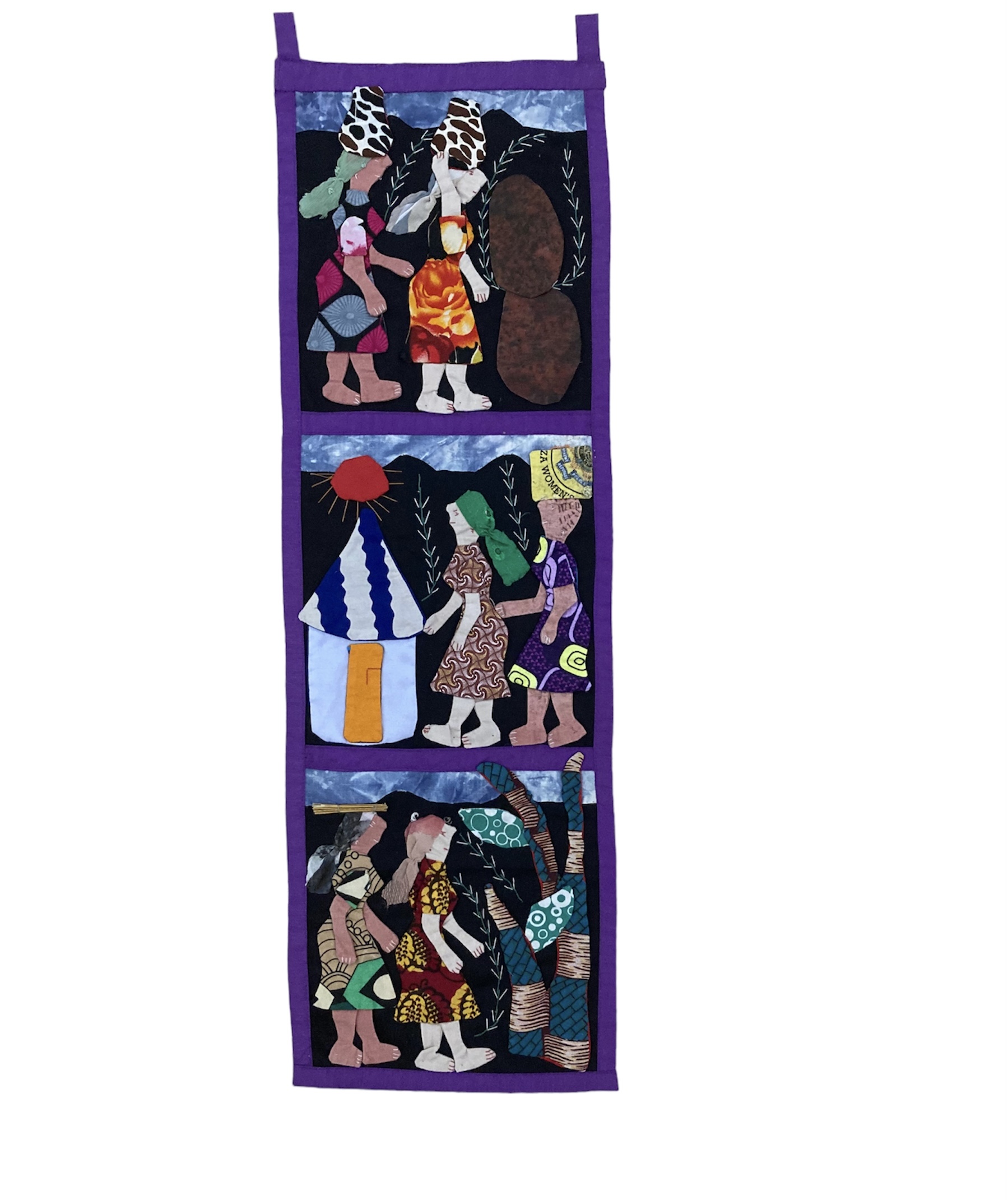 African Weya Art 3 Panel Sadza Applique #004