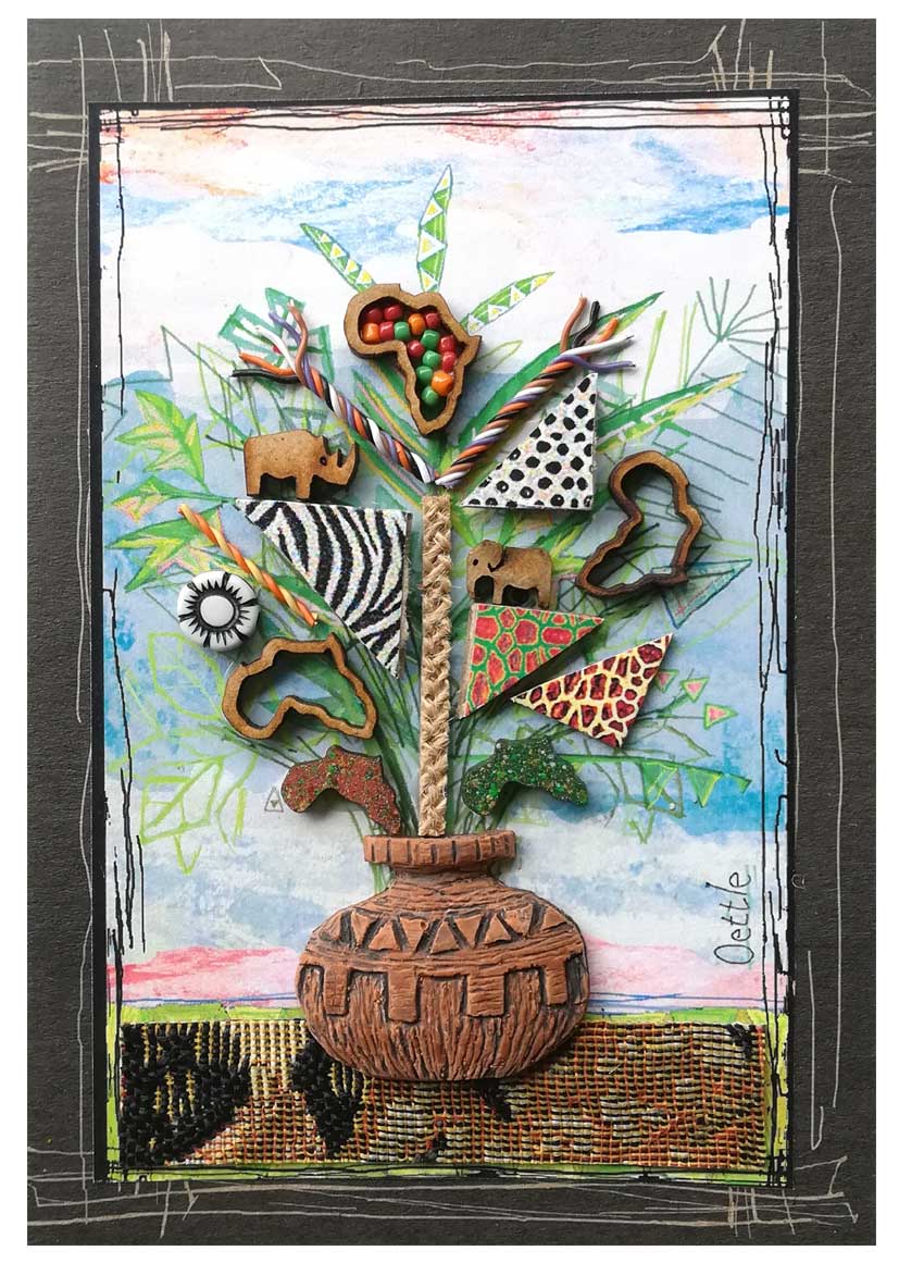 Handmade African Greeting Card - African Flower Pot