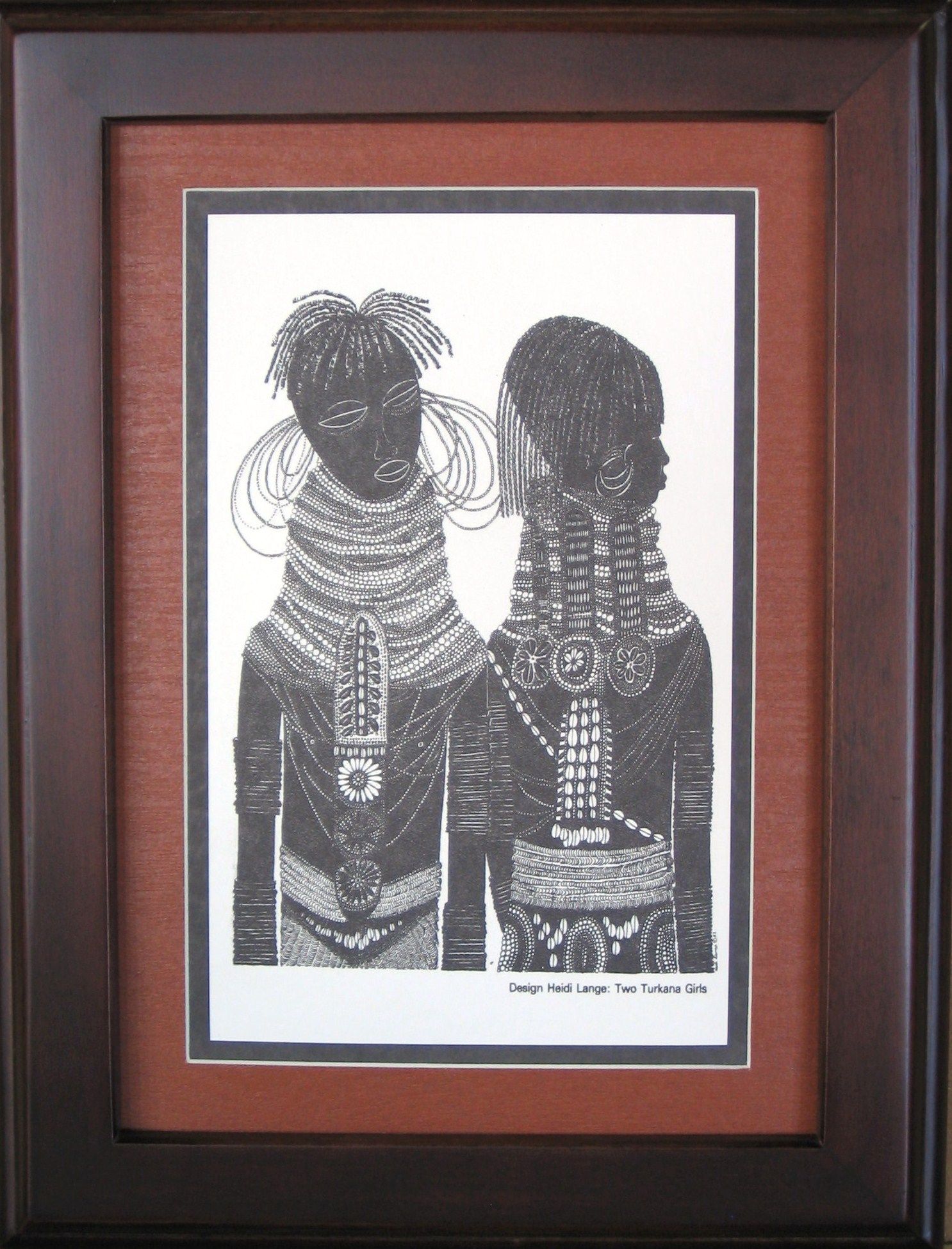 Two Turkana Girls Print - Tan - Framed & Mounted