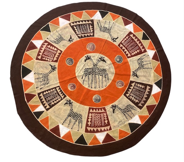 Round Handpainted Tablecloth from Zimbabwe #003