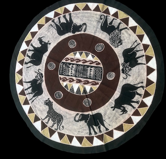 Round Handpainted Tablecloth from Zimbabwe #005
