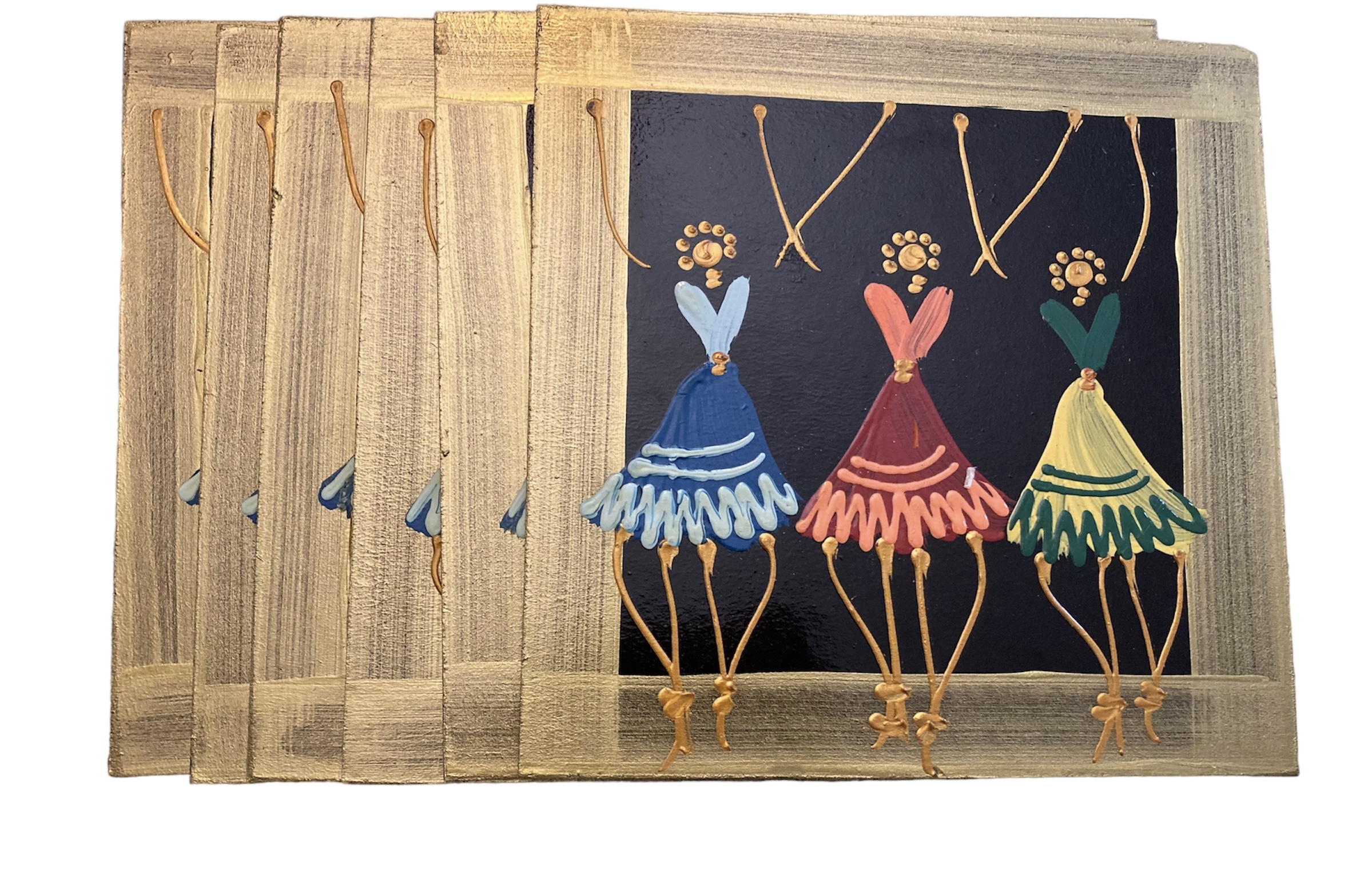 Placemats - Set of 6 - African Dancing Ladies Multi Color Gold