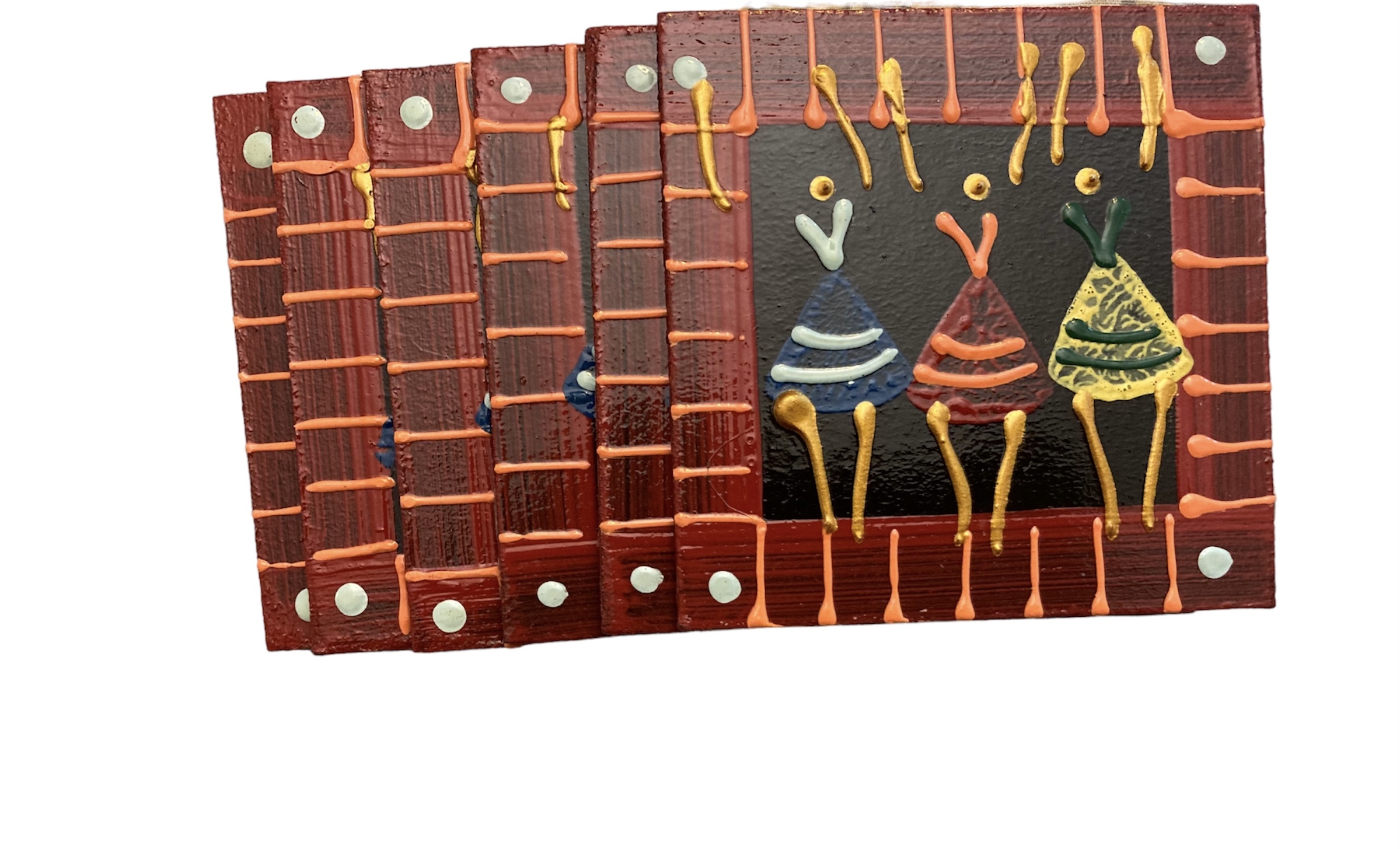 Coasters - Set of 6 - African Dancing Ladies Multi Color Reds