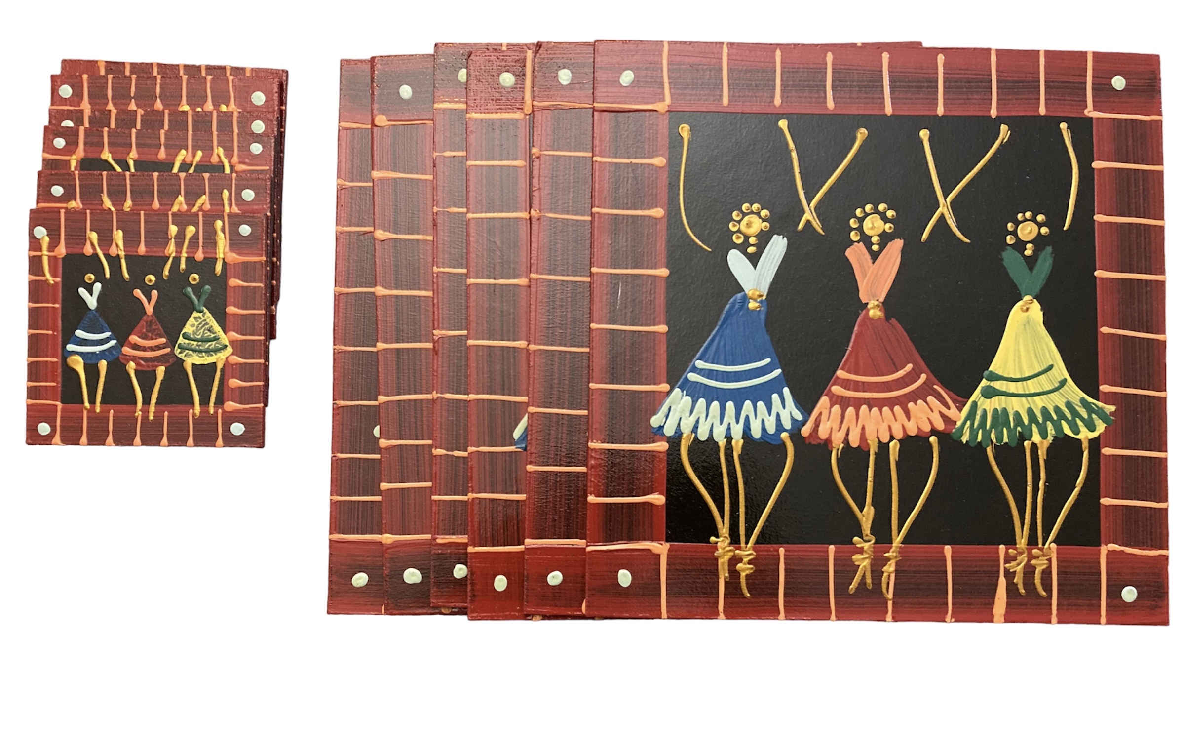 Placemat & Coaster Set - 6 each - African Dancing Ladies Reds