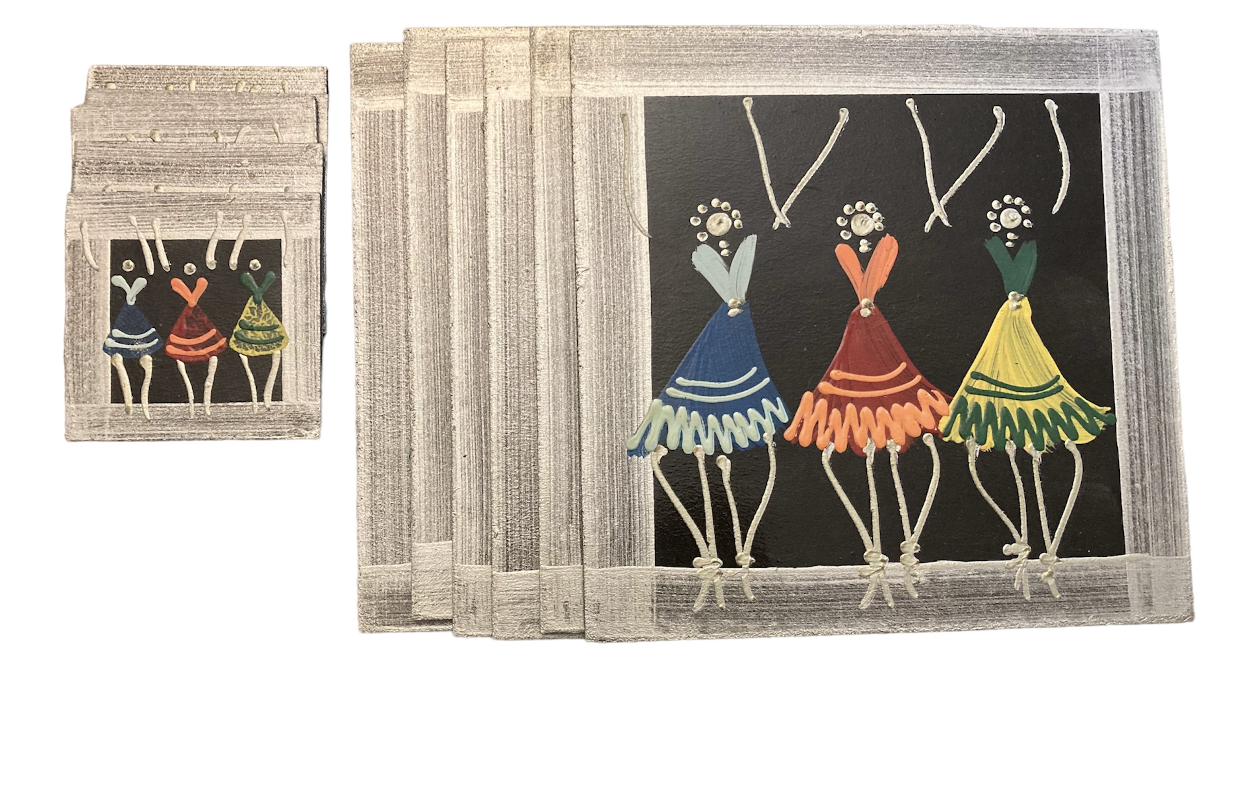 Placemat & Coaster Set - 6 each - African Dancing Ladies Silver