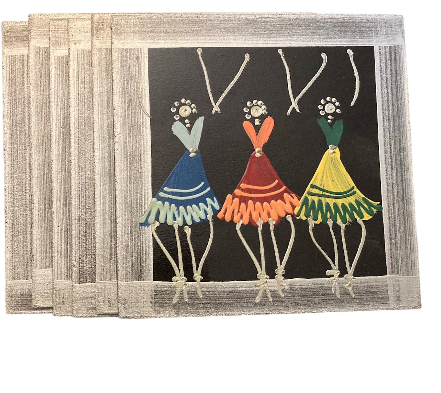 Placemats - Set of 6 - African Dancing Ladies Multi Color Silver