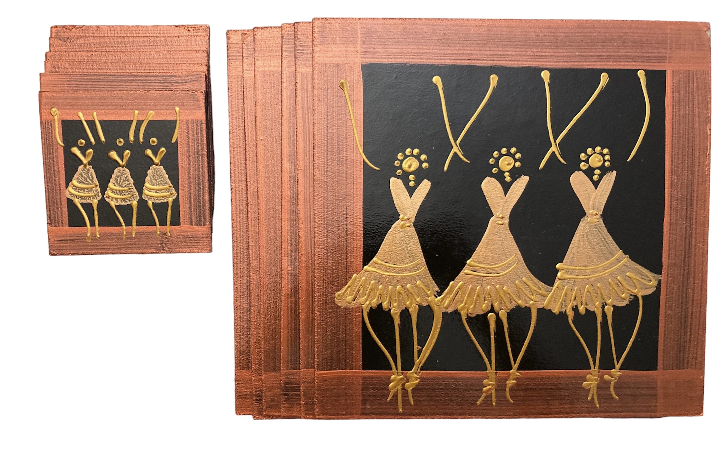 Placemat & Coaster Set - 6 each - African Dancing Ladies Bronze