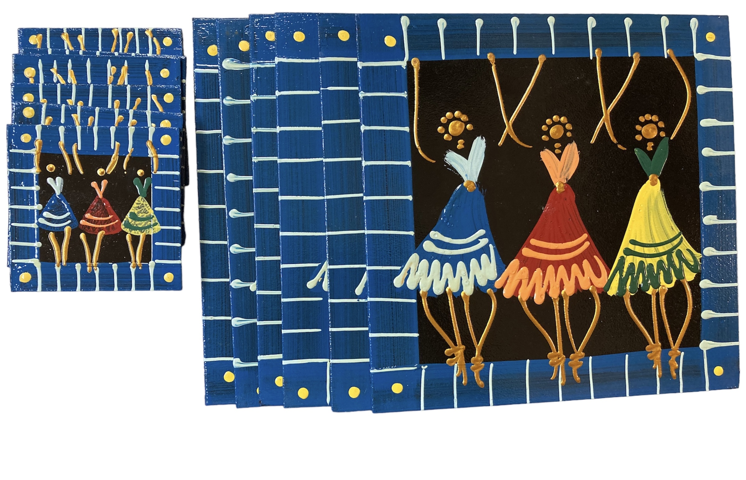 Placemat & Coaster Set - 6 each - African Dancing Ladies Blues