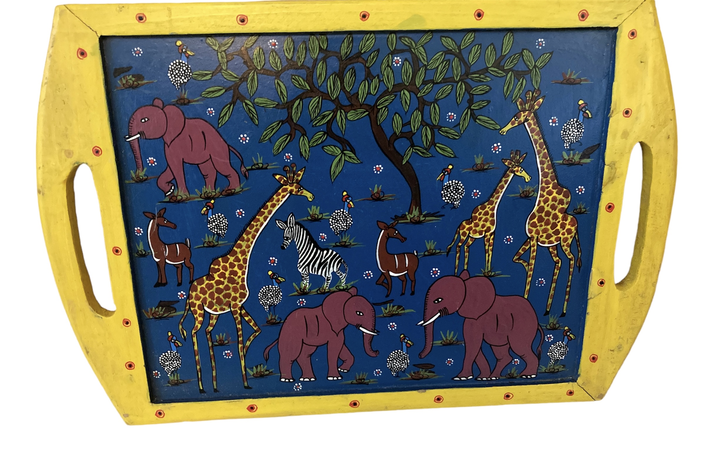 Weya Handmade Wood Serving Tray - Wild Animals #01 Flat Handle