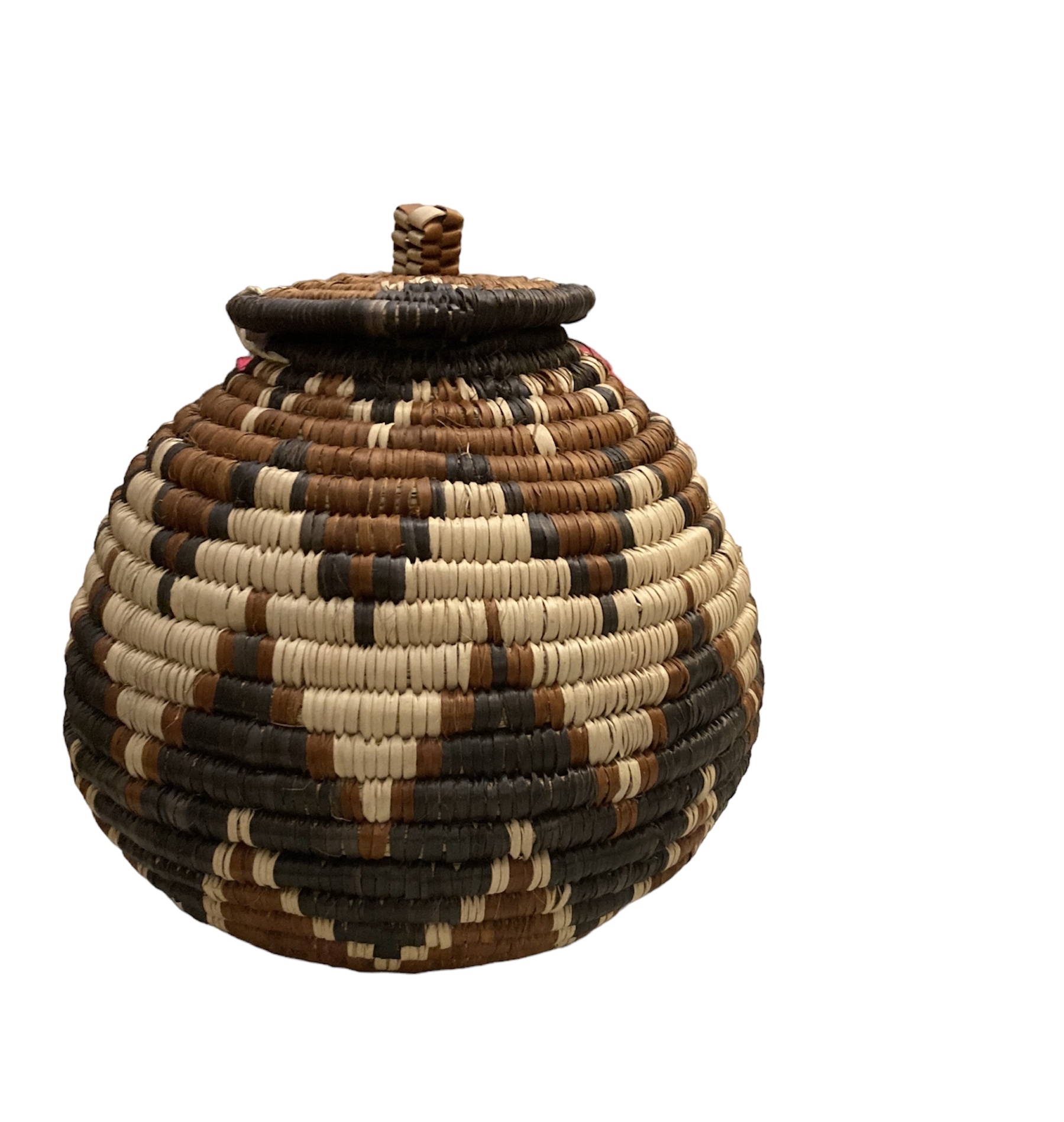 Zulu Ukhamba Lidded basket 009 - 8" x 7 1/2" x 7"