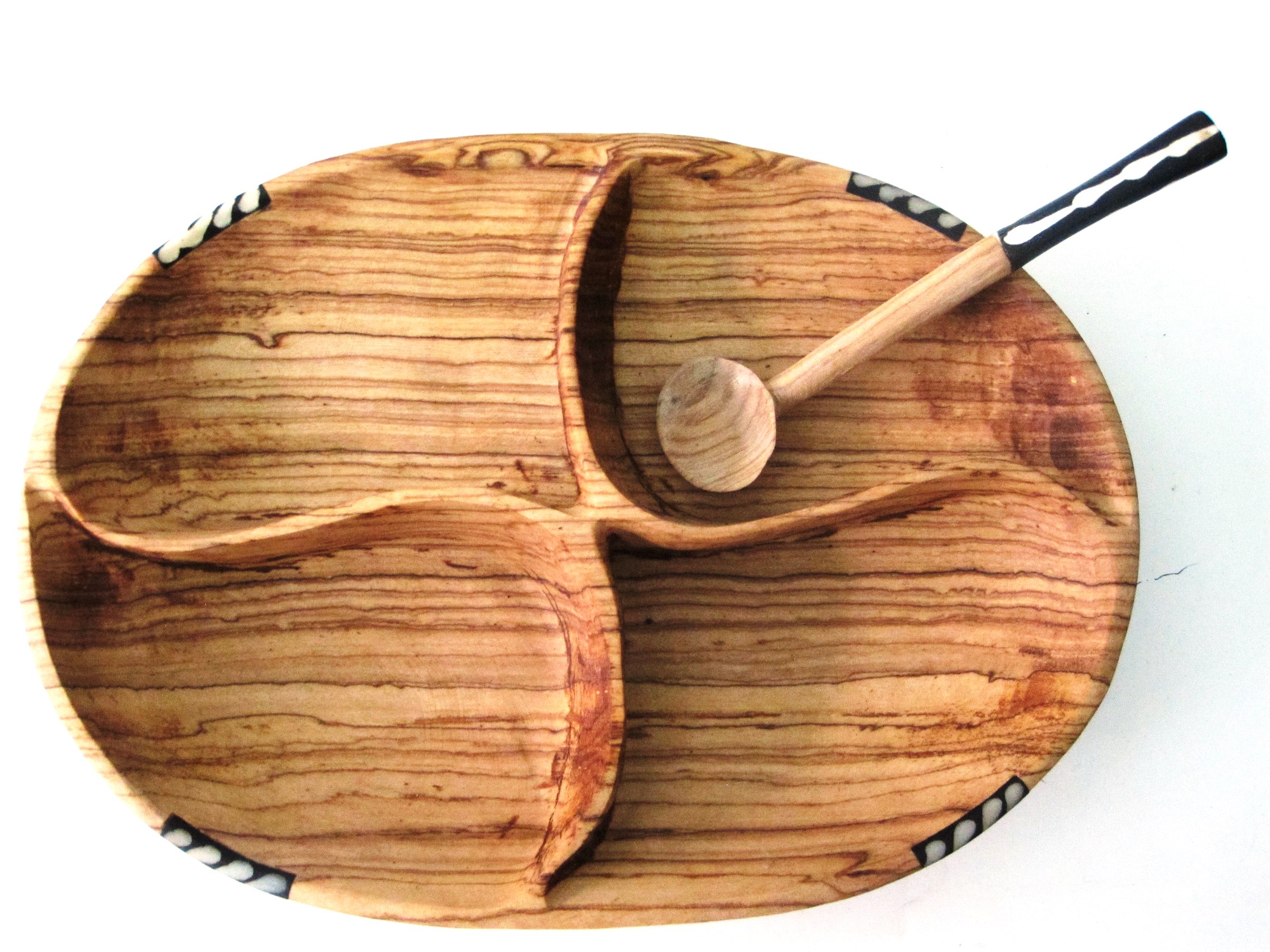 4 section Bone/Wood Bowl from Kenya with matching spoon