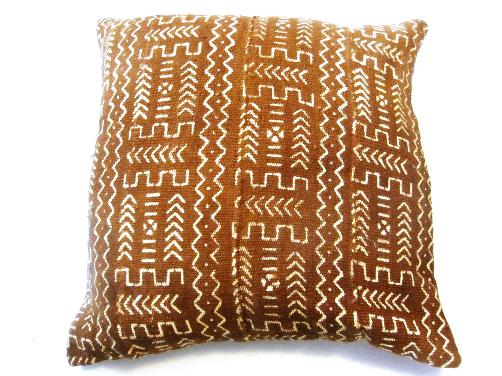 Bogolan Mud Cloth Pillow Cover from Mali - Mustard Design
