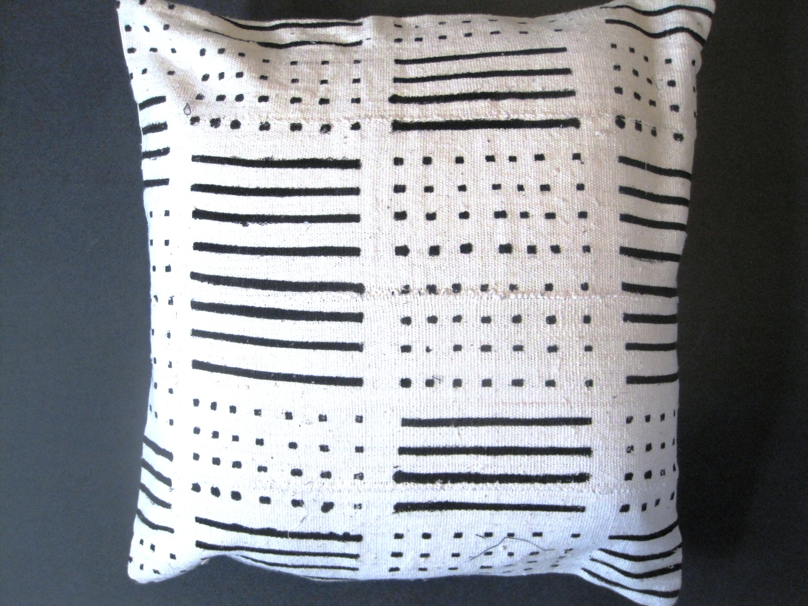 Bogolan Mud Cloth Pillow Cover from Mali - White Design
