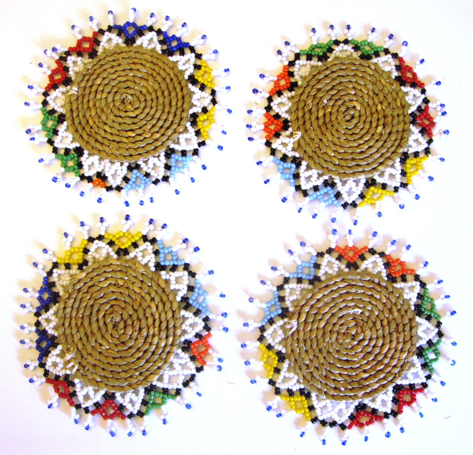 Ndebele Grass & Bead Coasters - Multicolor - Set of 4
