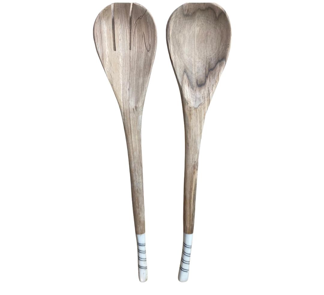 Bone/Wood Salad Server Server Set #001