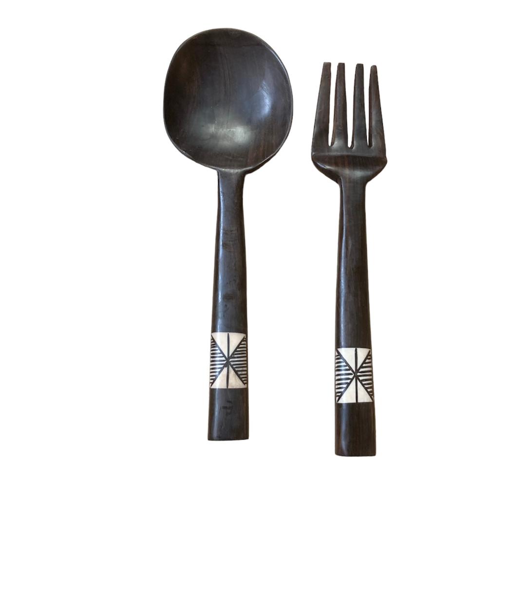 Ebony Bone Salad Server Set  from Zambia